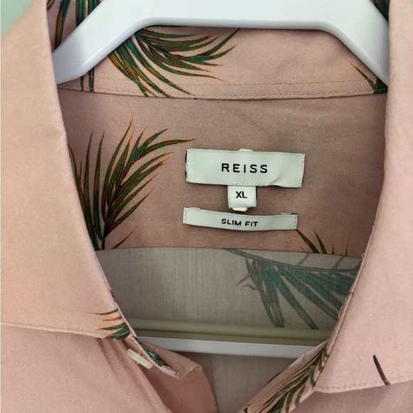 Reiss Women’s Palm Print Button Down Blouse Pink Viscose Slim Fit Size XL - Picture 4 of 10